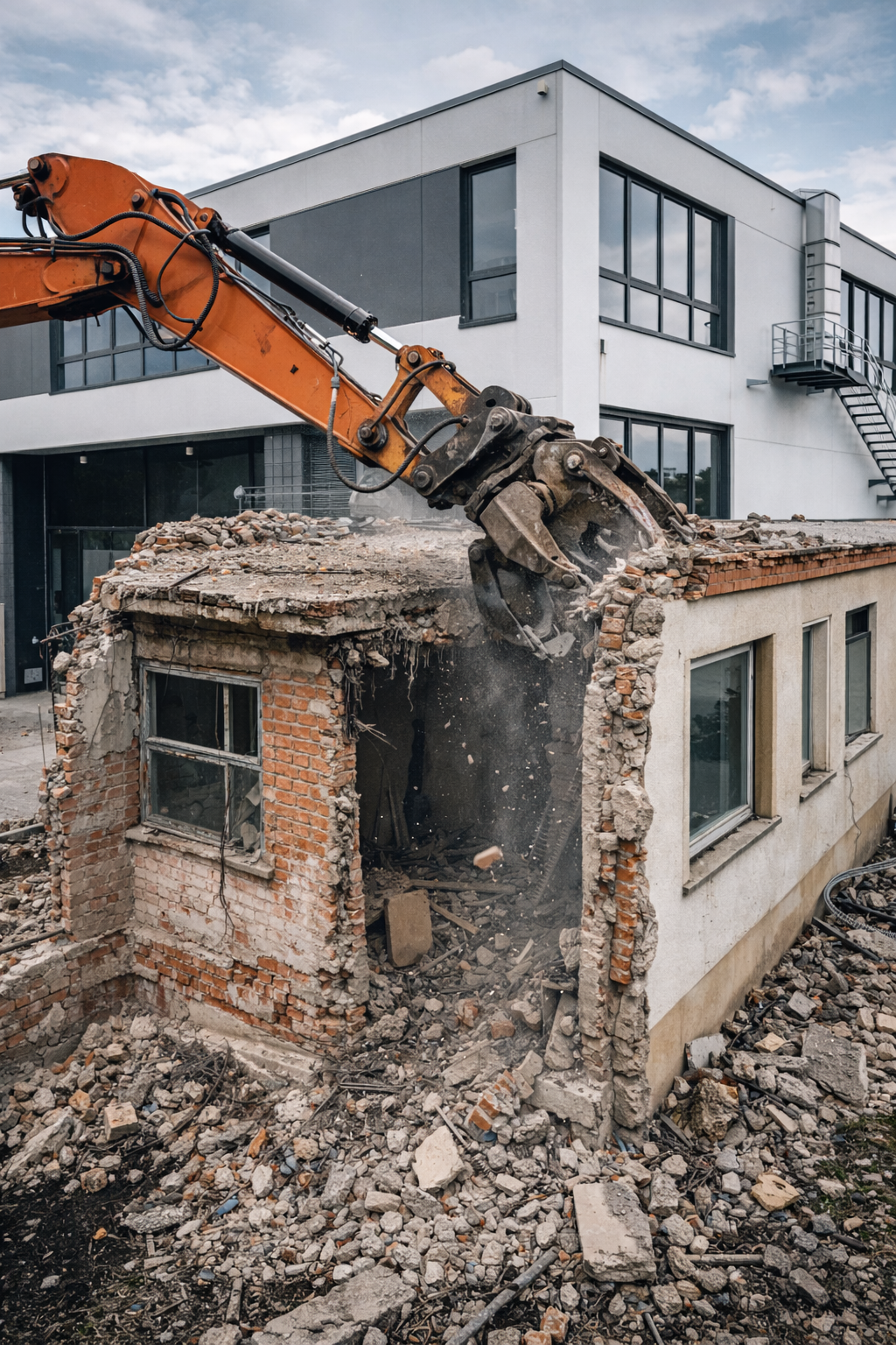 Abriss eines alten Anbaus an einem Industriegebäude