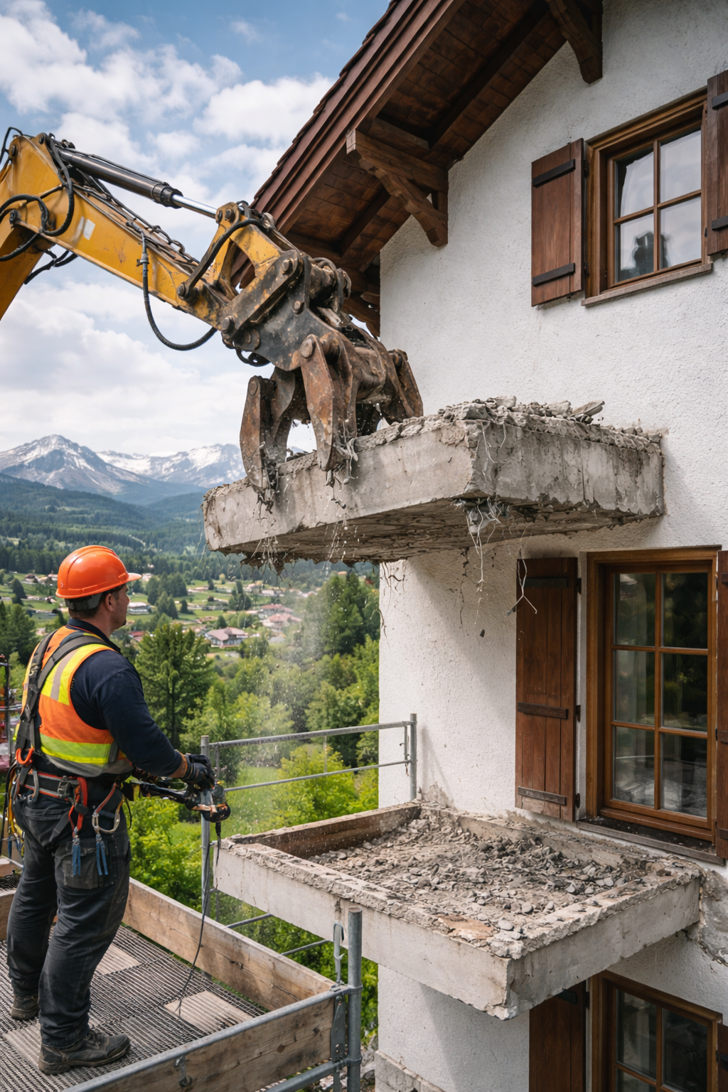 Betonarbeiten vor einem modernen Wohnhaus